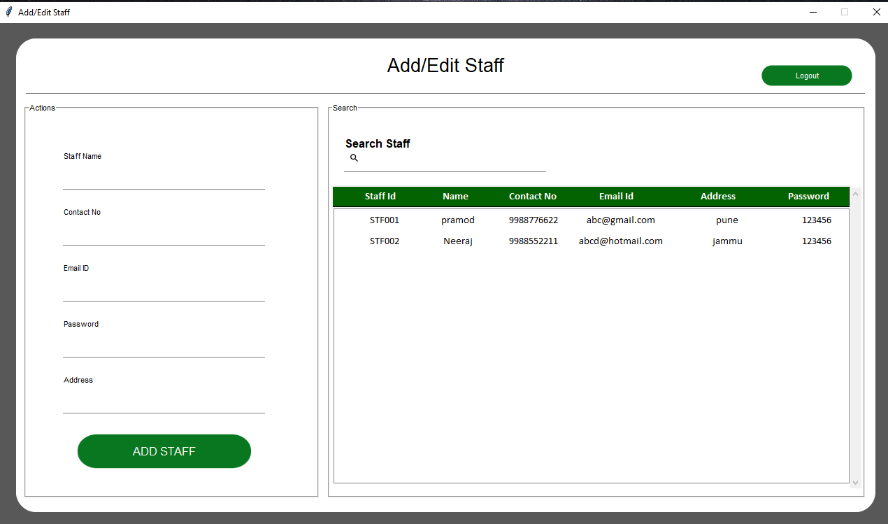 Add Staff