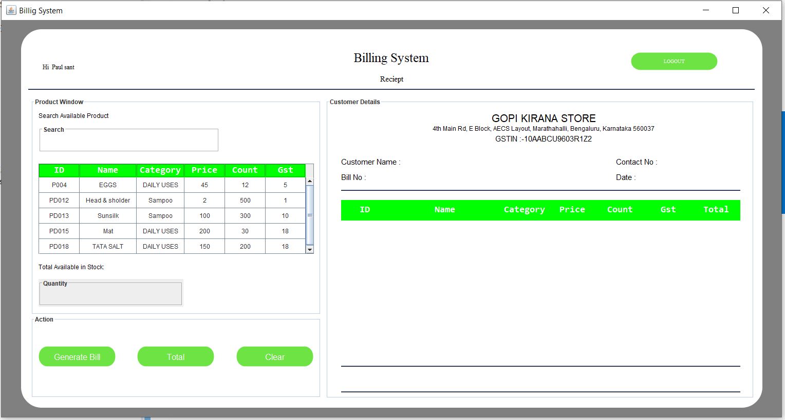 Billing Page