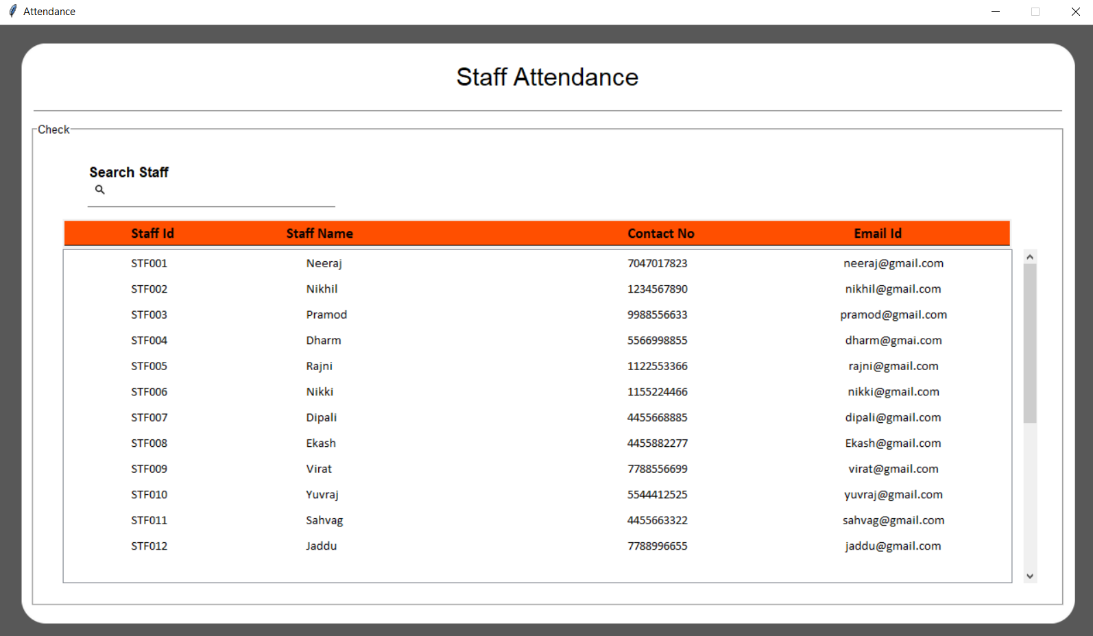 Staff Attendance