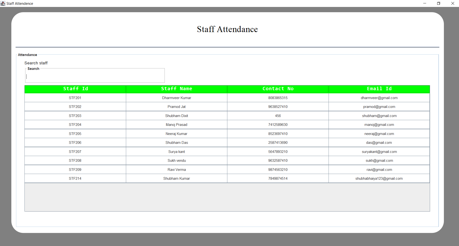 Staff Attendence